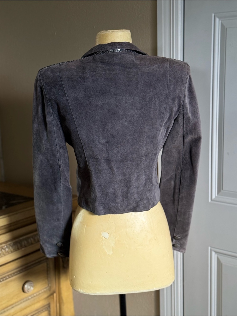 Vintage Gabriel Levy Gray Suede Leather Jacket cropped Blazer Size S Canada - Picture 4 of 14
